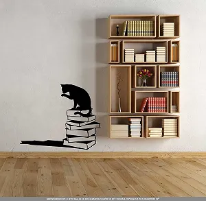 Наклейка на стіну Clickan Dprint Cat On Books Adhesive Vinyl PVC synthetic.ua - Фото 1