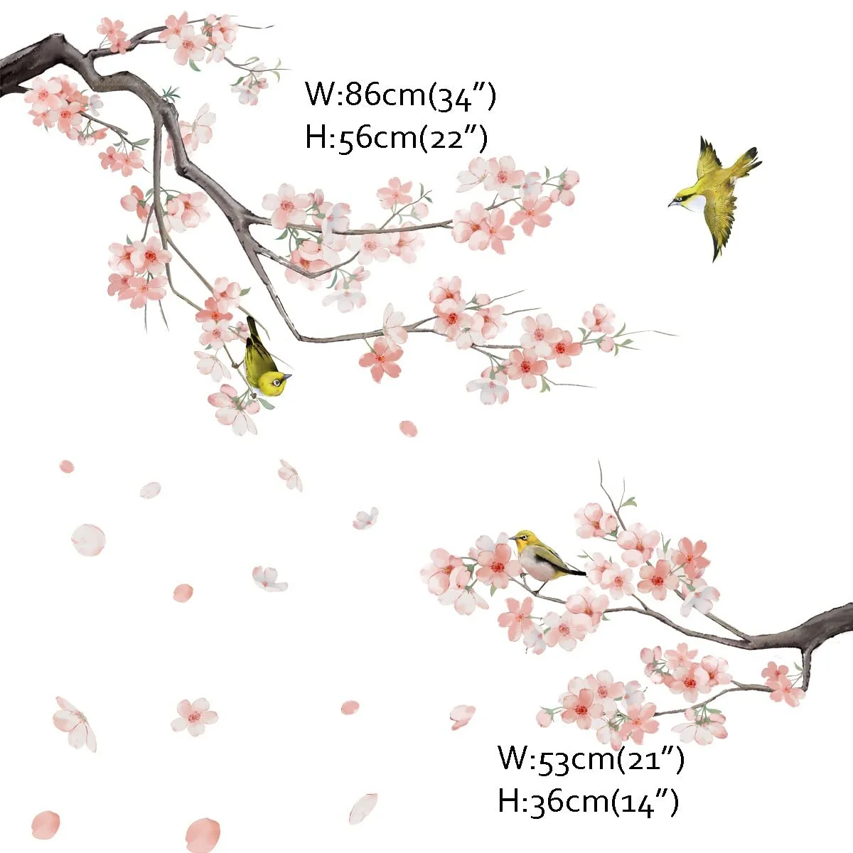 Наклейка на стіну Runtoo Cherry Blossom Pink Watercolour, фото №4