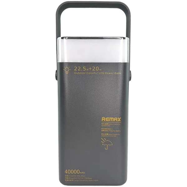 Повербанк з RGB 40000 мАг 22.5W Remax RPP-596, швидка зарядка, PD+QC, Сірий, фото №1