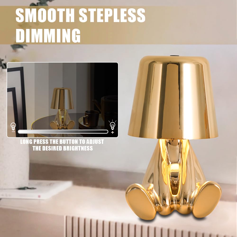 Настільна лампа ELINKUME Touch Cute Small Golden Man LED USB 3-рівнева яскравість Димова, фото №3
