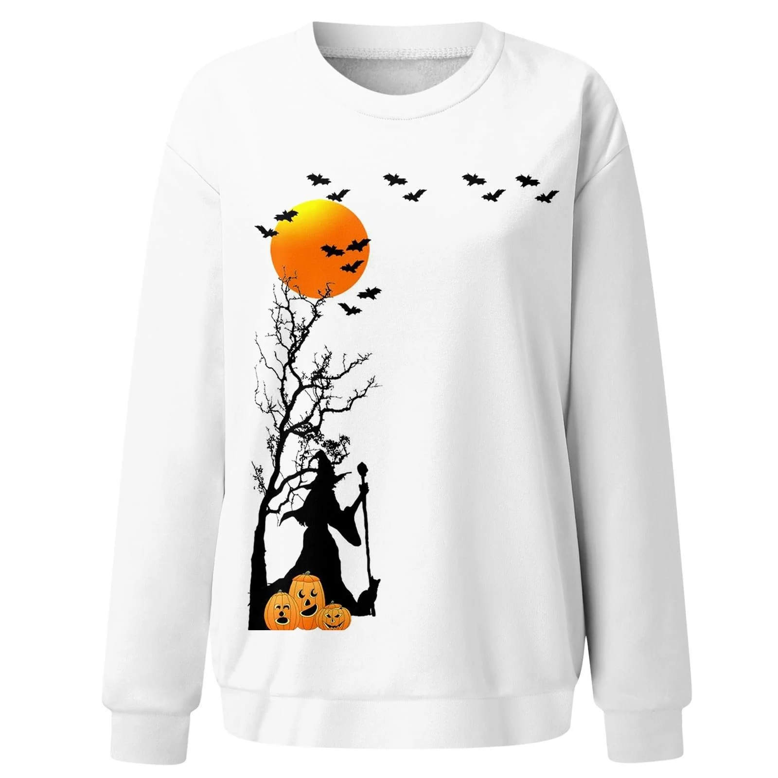 Женский пуловер Pumpkin Print Halloween, длинный рукав, оверсайз, без капюшона, круглый вырез, классический джемпер, свитер, цвет Halloween Costume, фото №4