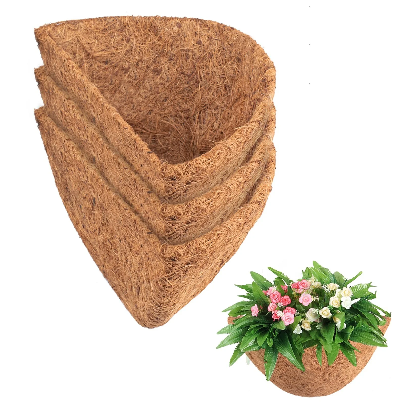 Вкладиші для підвісних кошиків напівкруглі з кокосового волокна 12 дюймів (30.5 см) Набір 3 шт., фото №1 Вкладиші для підвісних кошиків напівкруглі з кокосового волокна 12 дюймів (30.5 см) Набір 3 шт., фото №1