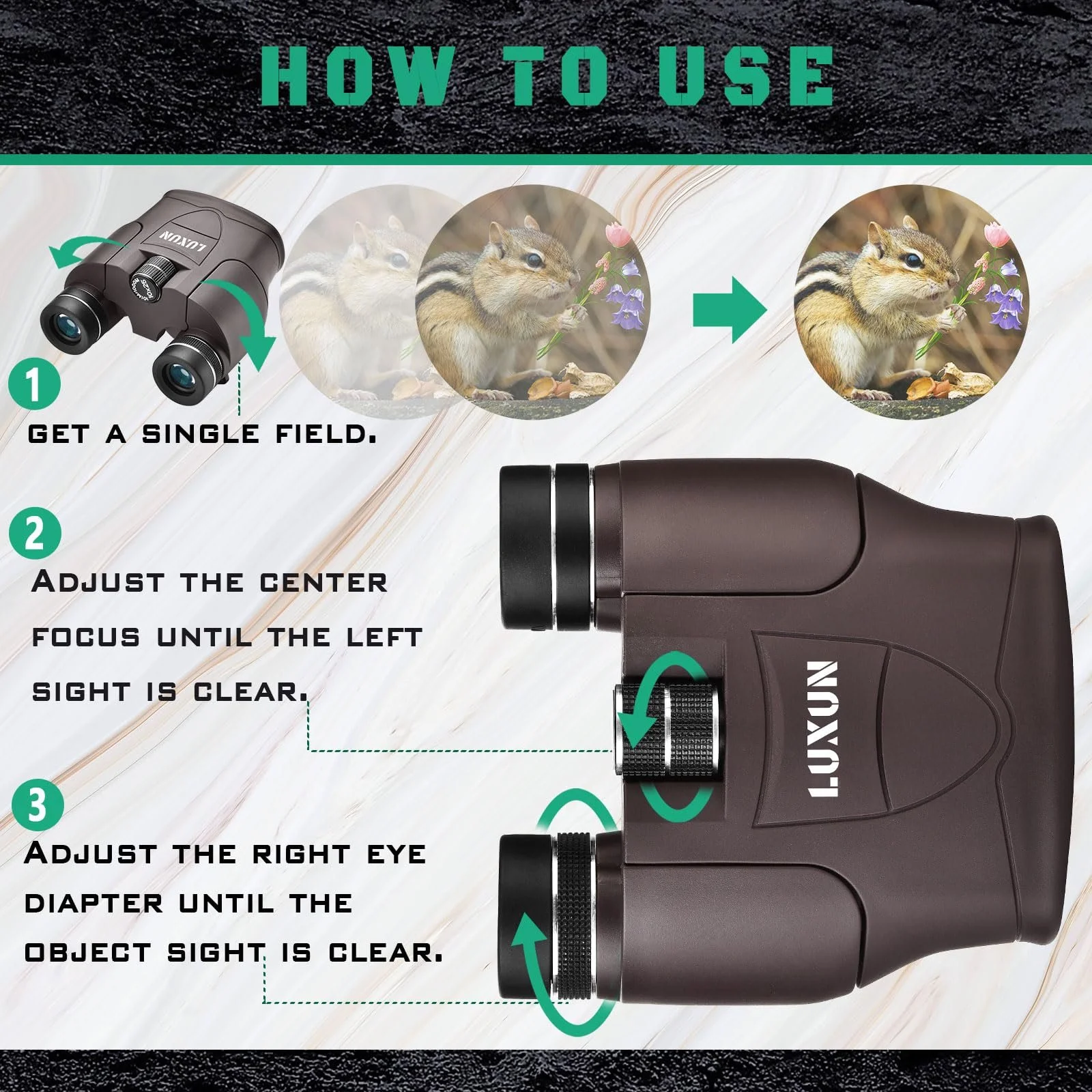 Бінокль LUXUN 10 x 25 Compact BAK4 Brown, фото №2