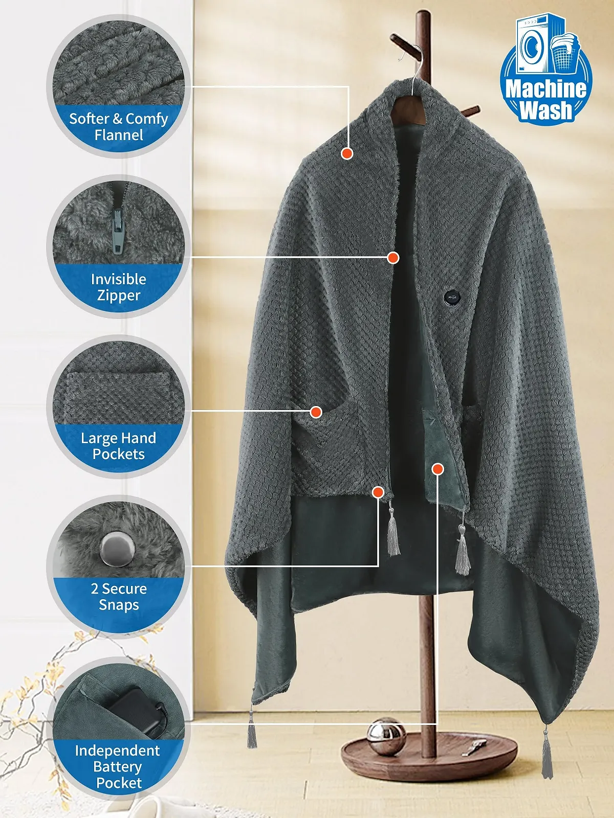 Электрическое одеяло Kintiwe с аккумулятором 20000 mAh, беспроводное, грелка для шеи и плеч с 4 зонами нагрева и 3 уровнями температуры, фото №3 Электрическое одеяло Kintiwe с аккумулятором 20000 mAh, беспроводное, грелка для шеи и плеч с 4 зонами нагрева и 3 уровнями температуры, фото №3