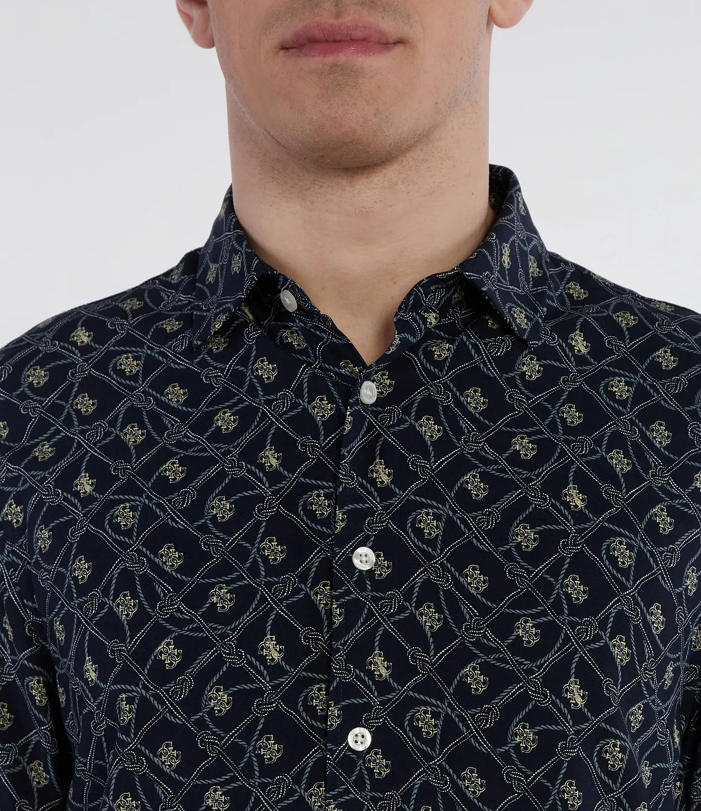 Мужская рубашка Guess - Ss Collin Aop Shirt Темно-синяя - L, фото №4