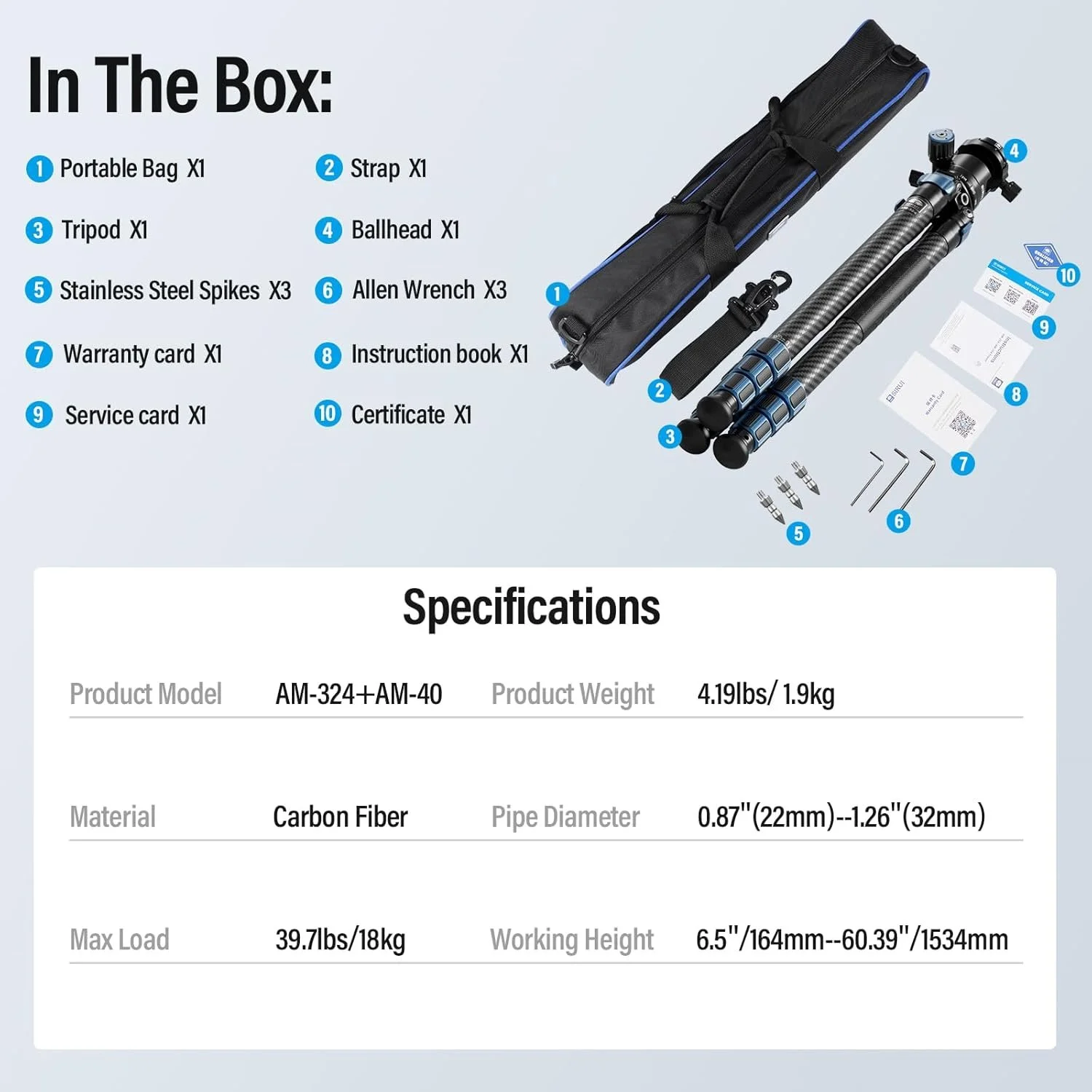 Штатив SIRUI AM-324 Чорний-синій, фото №6 Штатив SIRUI AM-324 Чорний-синій, фото №6
