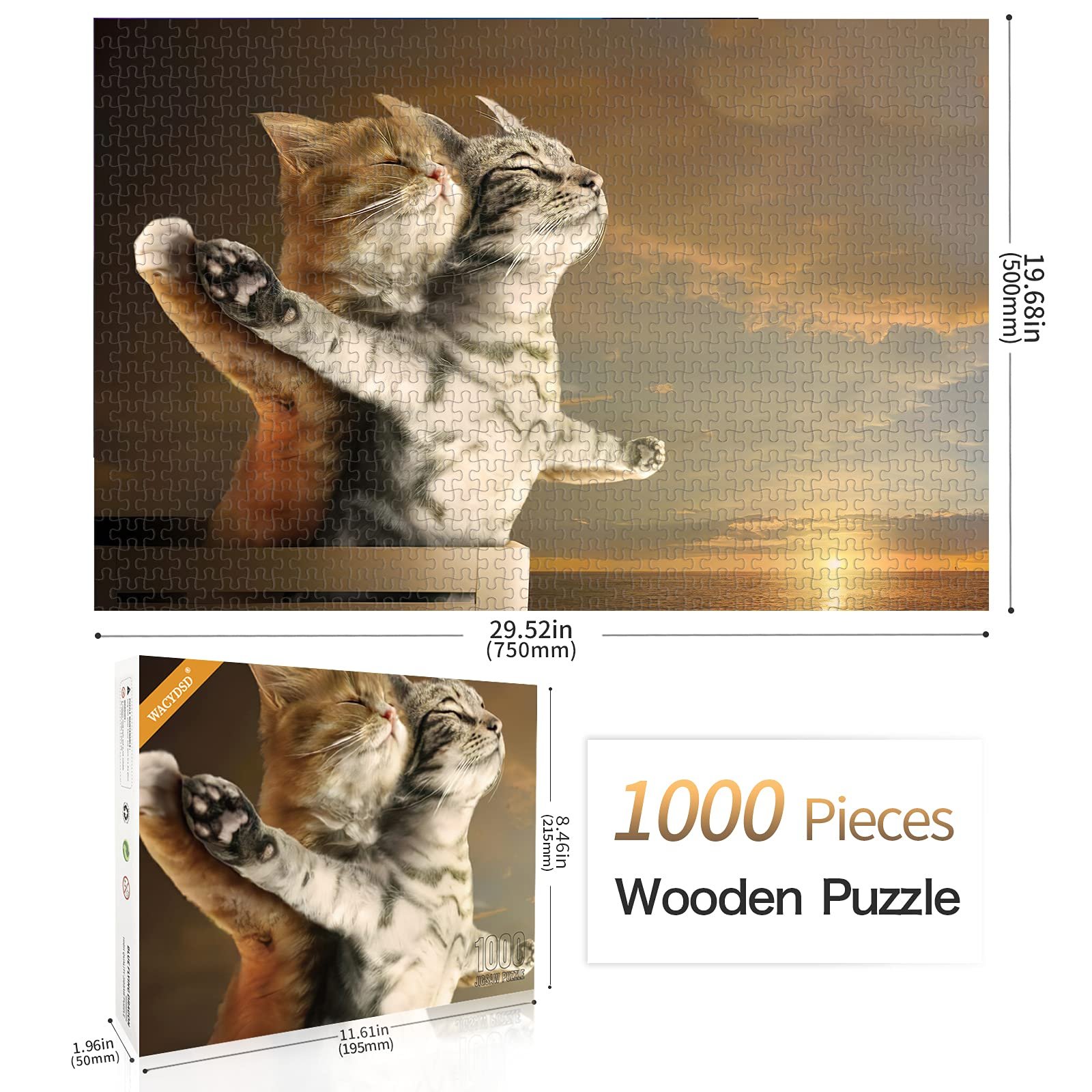 Пазл 1000 елементів 3D DIY Cute Cat Cartoon Animal Titanic Cat Romantic Love Picture, фото №3