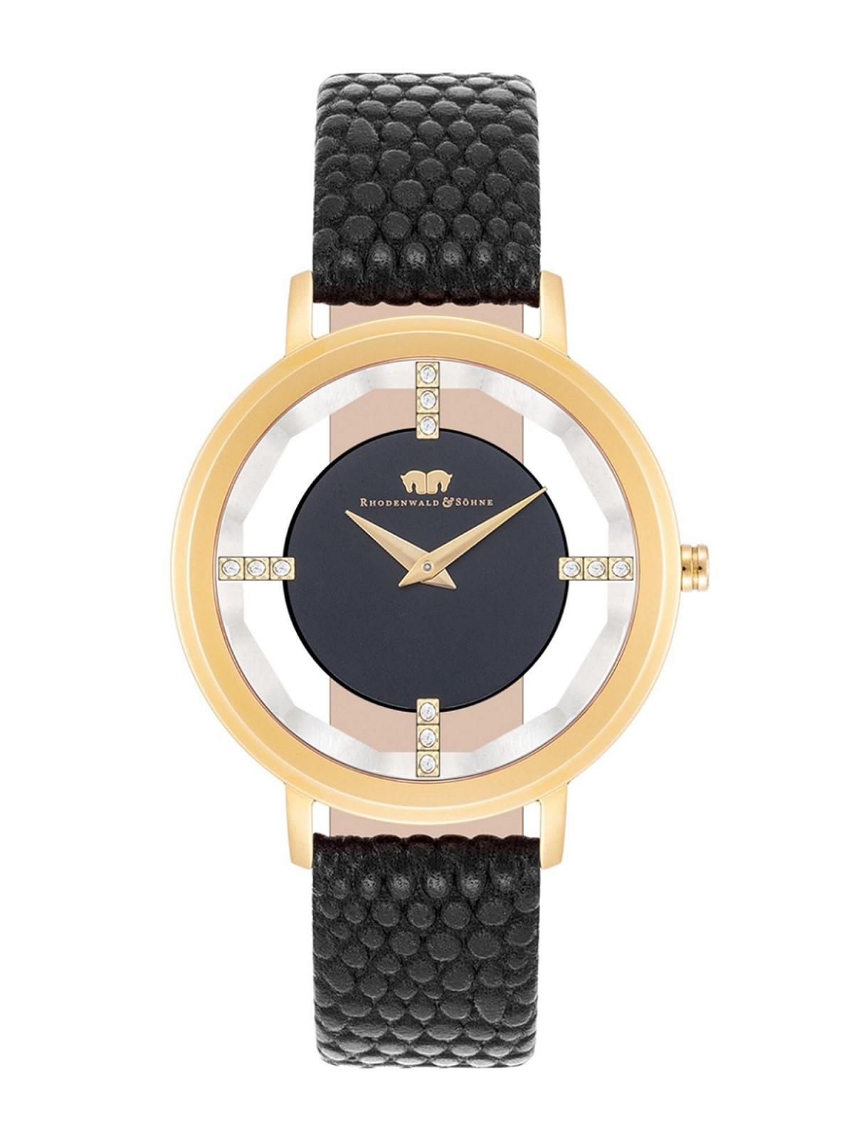 Женские часы Rhodenwald & Söhne 10010423 Аналоговые Японский кварцевый механизм Ремешок из натуральной кожи Черный, золотой, Без мотива, фото №1