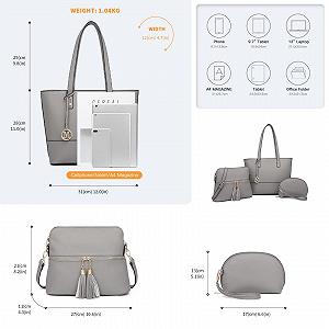 Жіноча Сумка-тоут Miss Lulu Shopper, 3 шт. в комплекті: велика сумка-шопер, сумка через плече з китицею та гаманець з регульованим плечовим ременем synthetic.ua - Фото 1