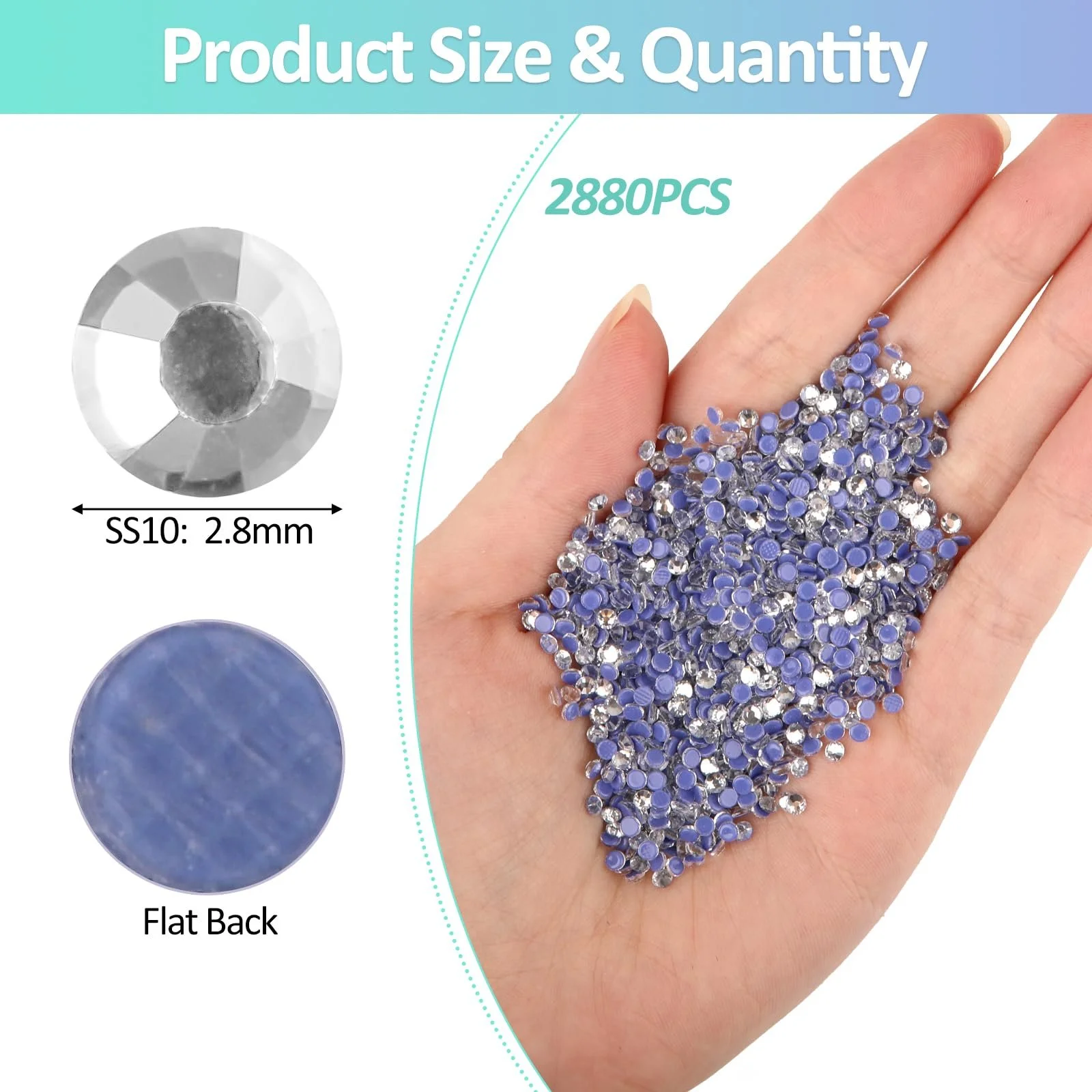 Стрази Термоклейкі Круглі AA 2.8 мм (SS10) Білі, Набір 2880 шт., фото №2