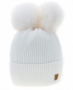 Зимова шапка-біні для дівчаток з двома помпонами, флісова підкладка - Фото 1