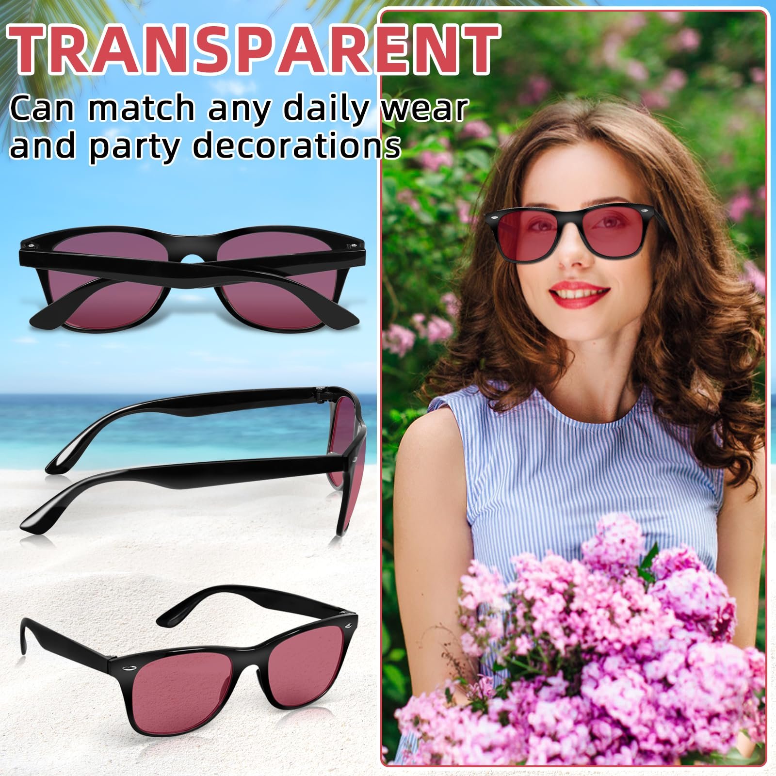 Сонцезахисні окуляри Вечірка Sweetone Набір 8 шт Прямокутні Неонові Ретро Рожевий колір, фото №6