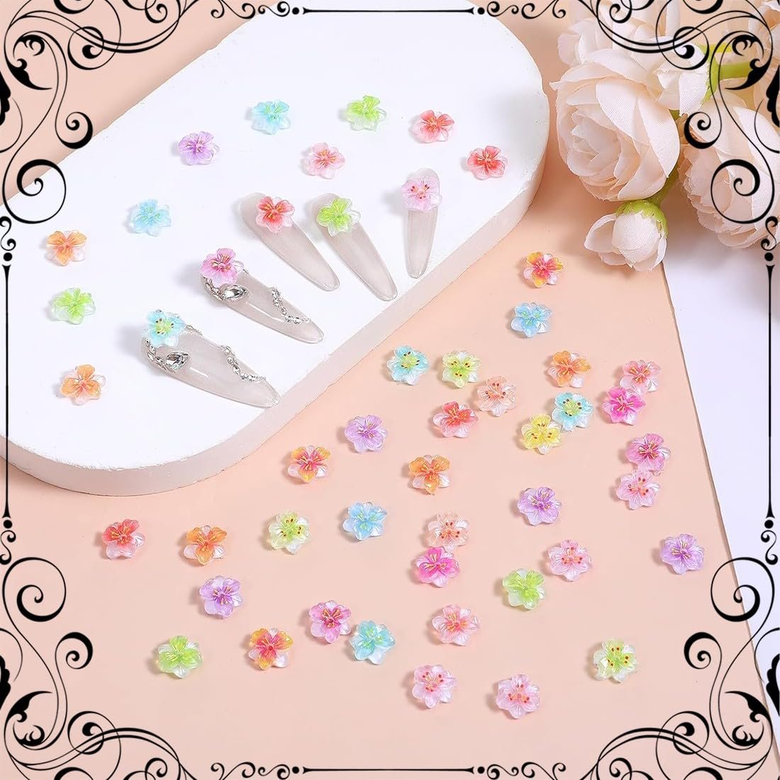 Прикраса для нігтів Квіти 3D 60 шт Різнокольорові, фото №6
