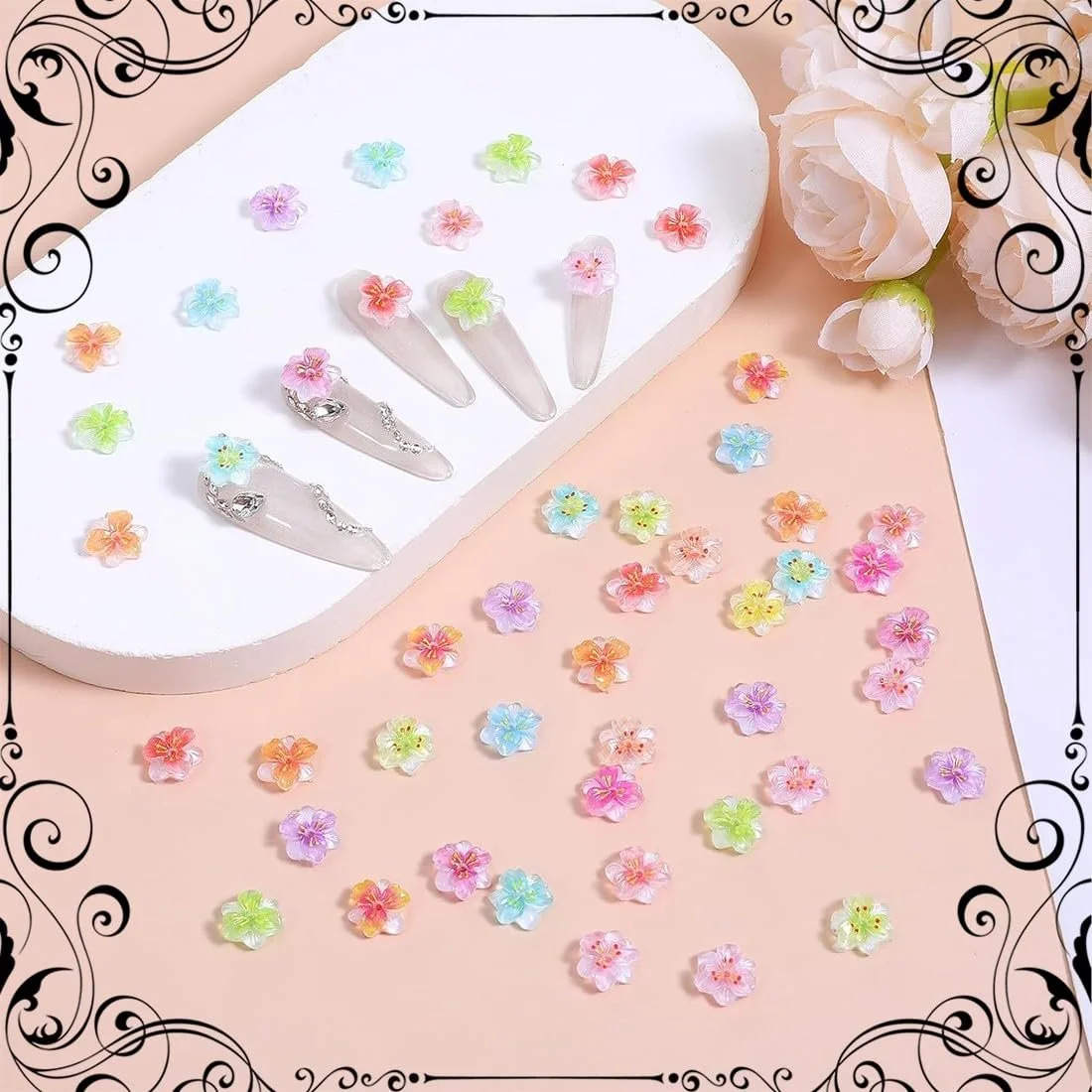 Украшения для ногтей Цветы 3D 60 шт Разноцветные, фото №6 Украшения для ногтей Цветы 3D 60 шт Разноцветные, фото №6