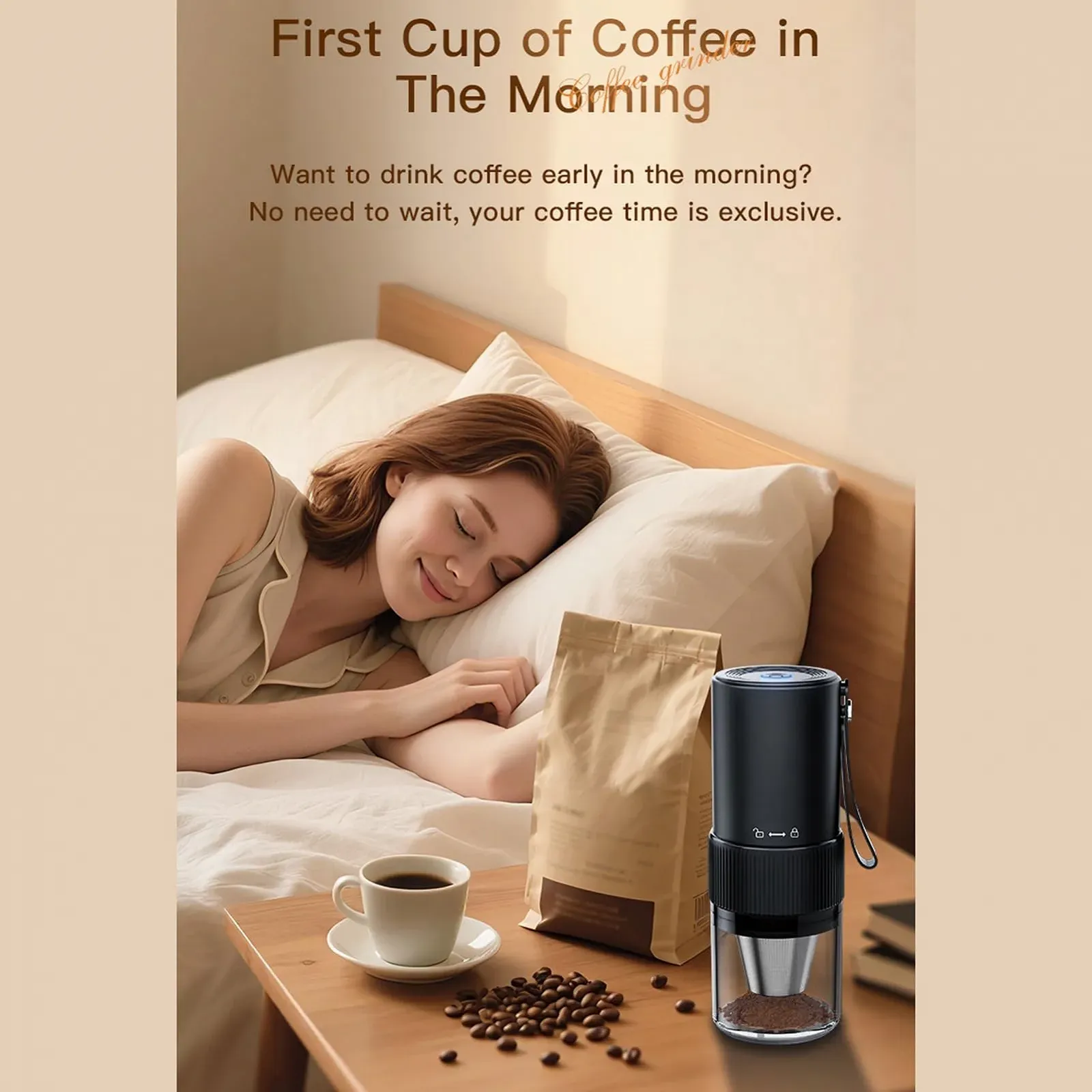 Портативна електрична кавомолка, регульована керамічна, для дому, офісу та подорожей, акумуляторна, фото №2