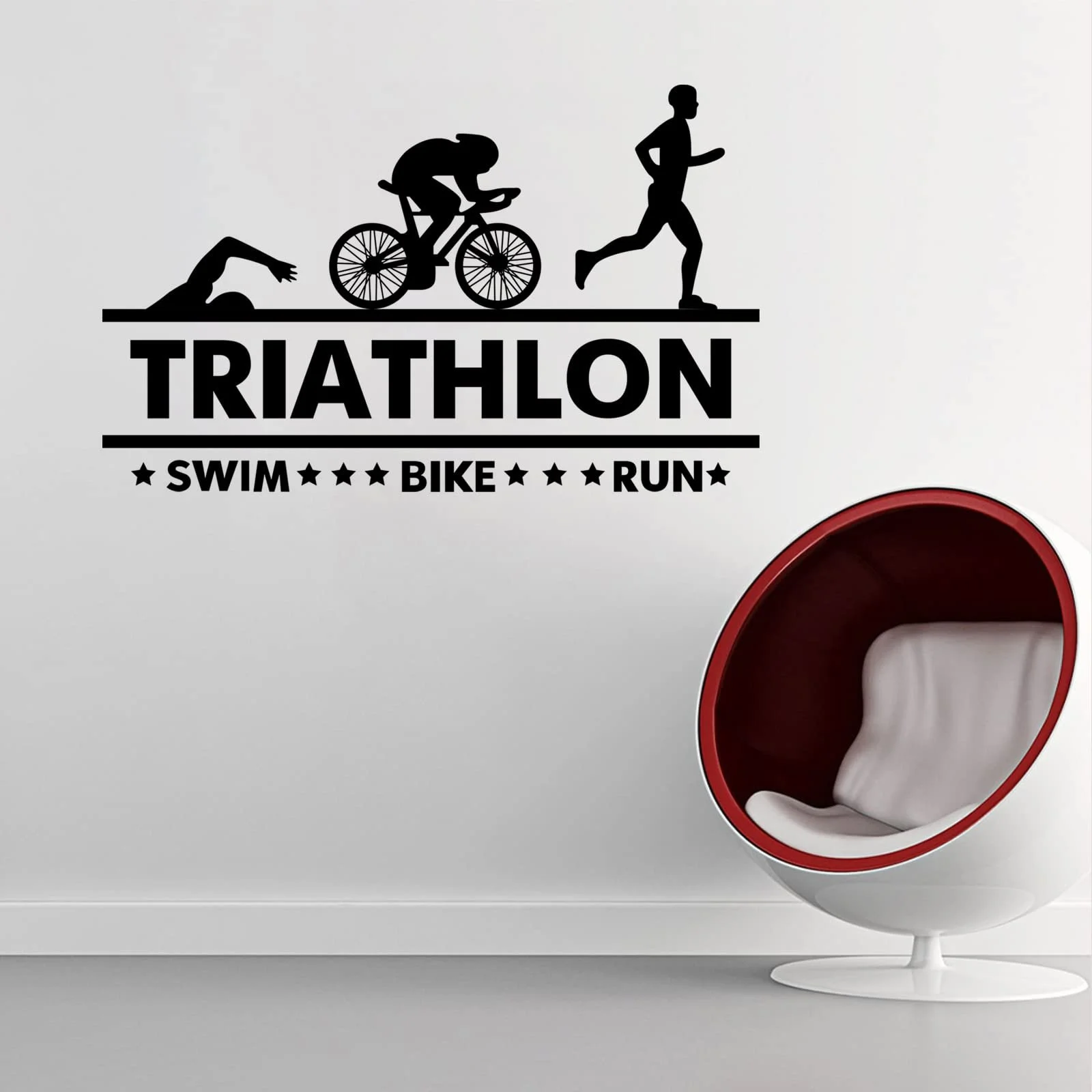 Наклейка на стіну Тріатлон Bike Swim Run Спорт Вінілова Чорний 123 x 76.2 см, фото №4