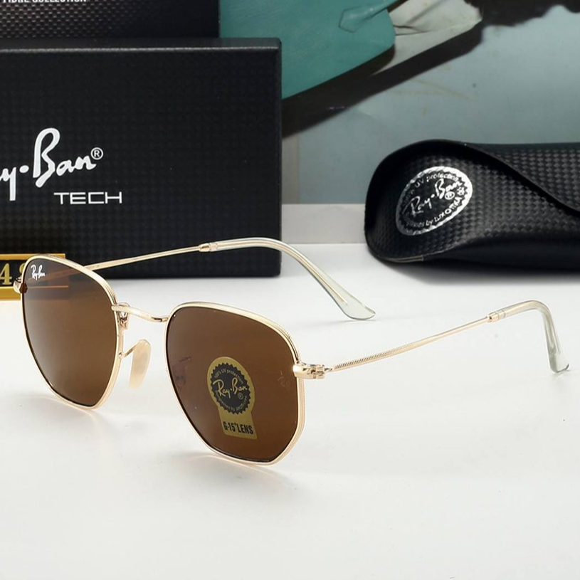 Мужские прямоугольные солнцезащитные очки коричневые Ray Ban стеклянные, фото №1 Мужские прямоугольные солнцезащитные очки коричневые Ray Ban стеклянные, фото №1