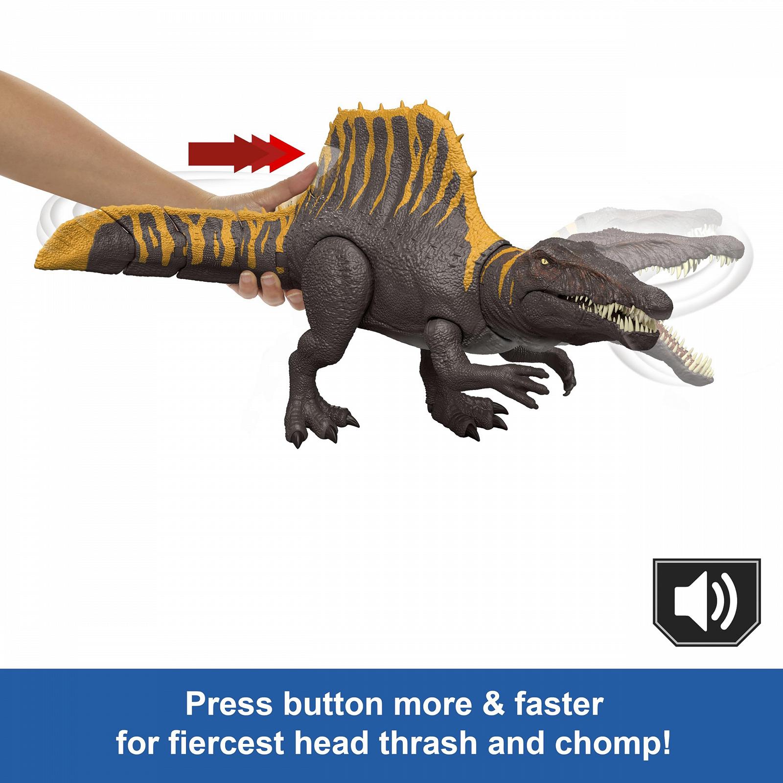 Игрушка Динозавр Mattel Jurassic World: The Rebirth, Spinosaurus Tail Thrasher, Фигурка с 2 движениями атаки, подвижный дизайн, фото №3
