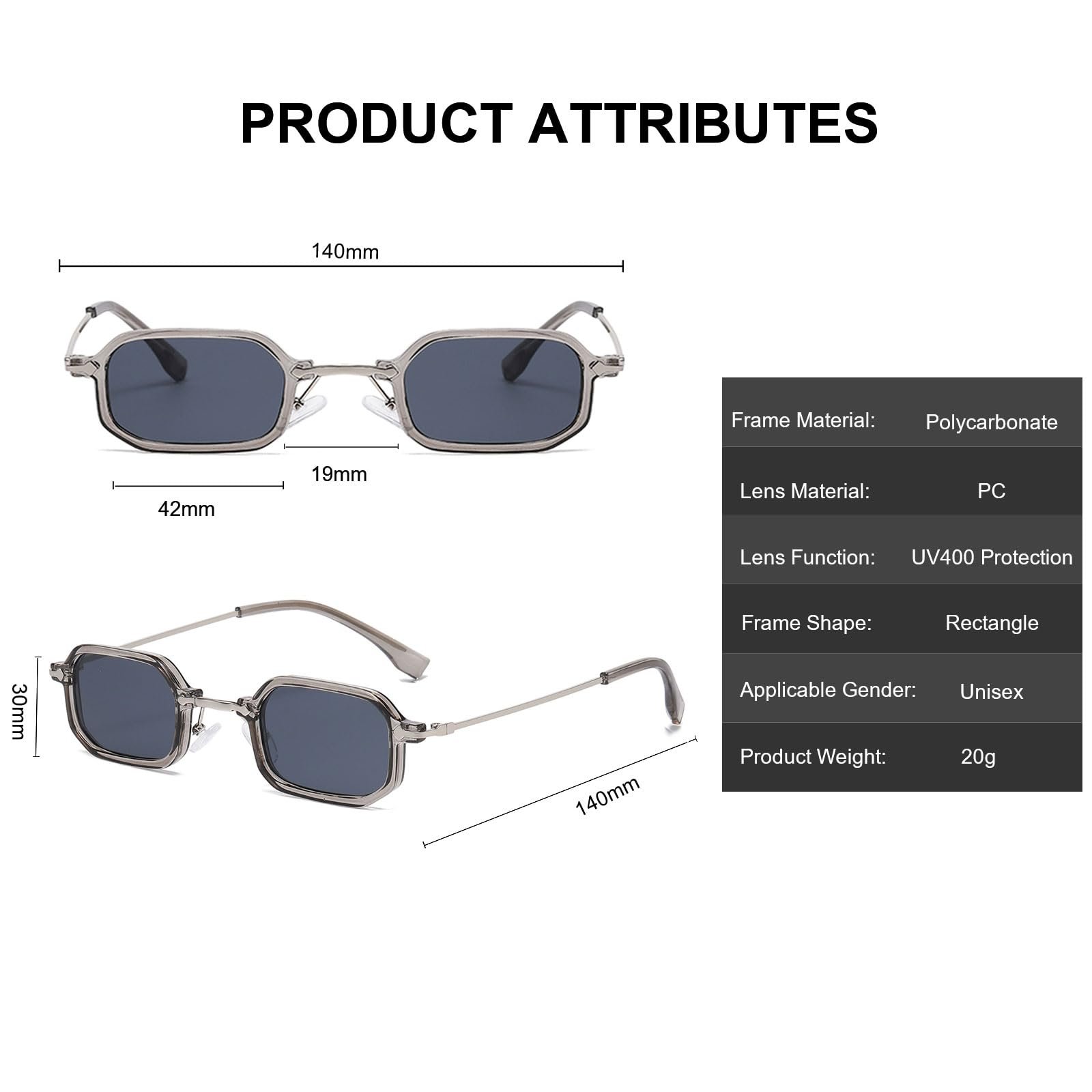 Сонцезахисні окуляри прямокутні Long Keeper Retro для чоловіків і жінок 90-х років, вузькі, маленькі, UV400, фото №3