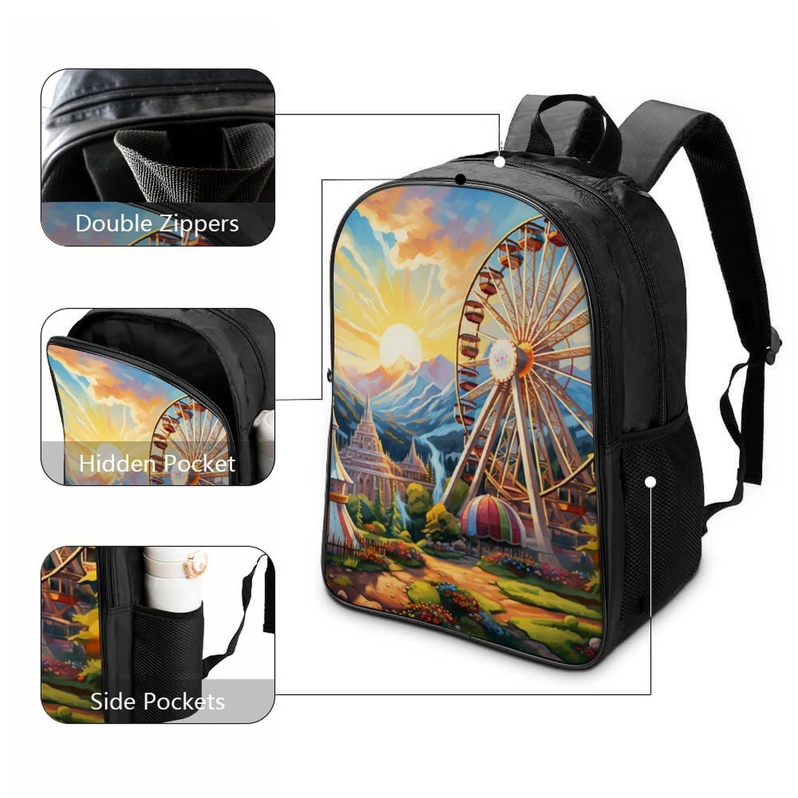 Рюкзак школьный DPEOANEBN Колесо обозрения 40 x 28 x 16 см, Style-6, фото №3