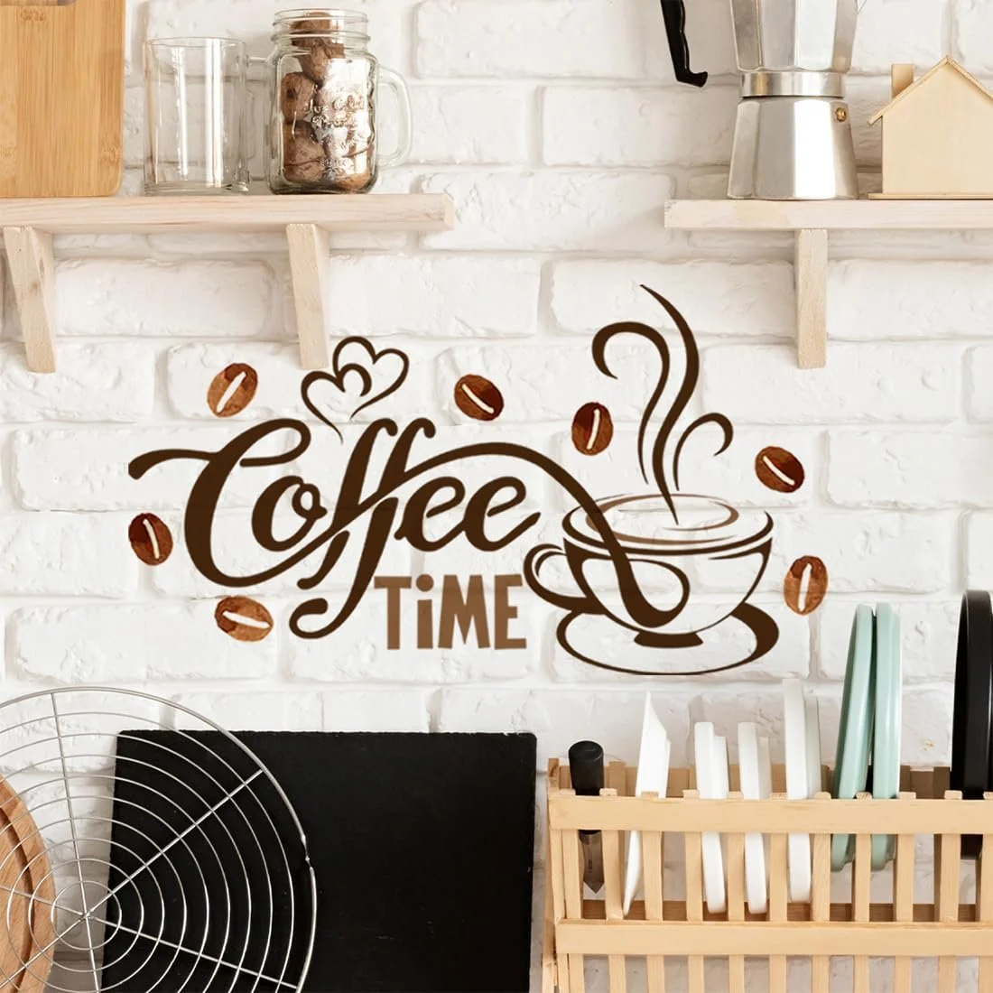 Наклейка на стіну Coffee Time Чашки PVC Коричнева 30 x 15 см, фото №6