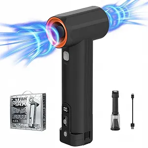 Повітродувка Kica JetFan Max Електрична, для сухого прибирання пилу, металева, стиснене повітря та пил, сушарка для автомобіля, повітряний потік 331 км/год - для листя, снігу, крапель води з автомобіля та пилу - Фото 1