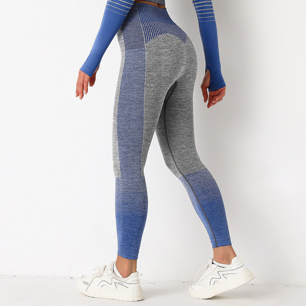 Леггинсы женские спортивные 9645 M серые с синим, фото №6