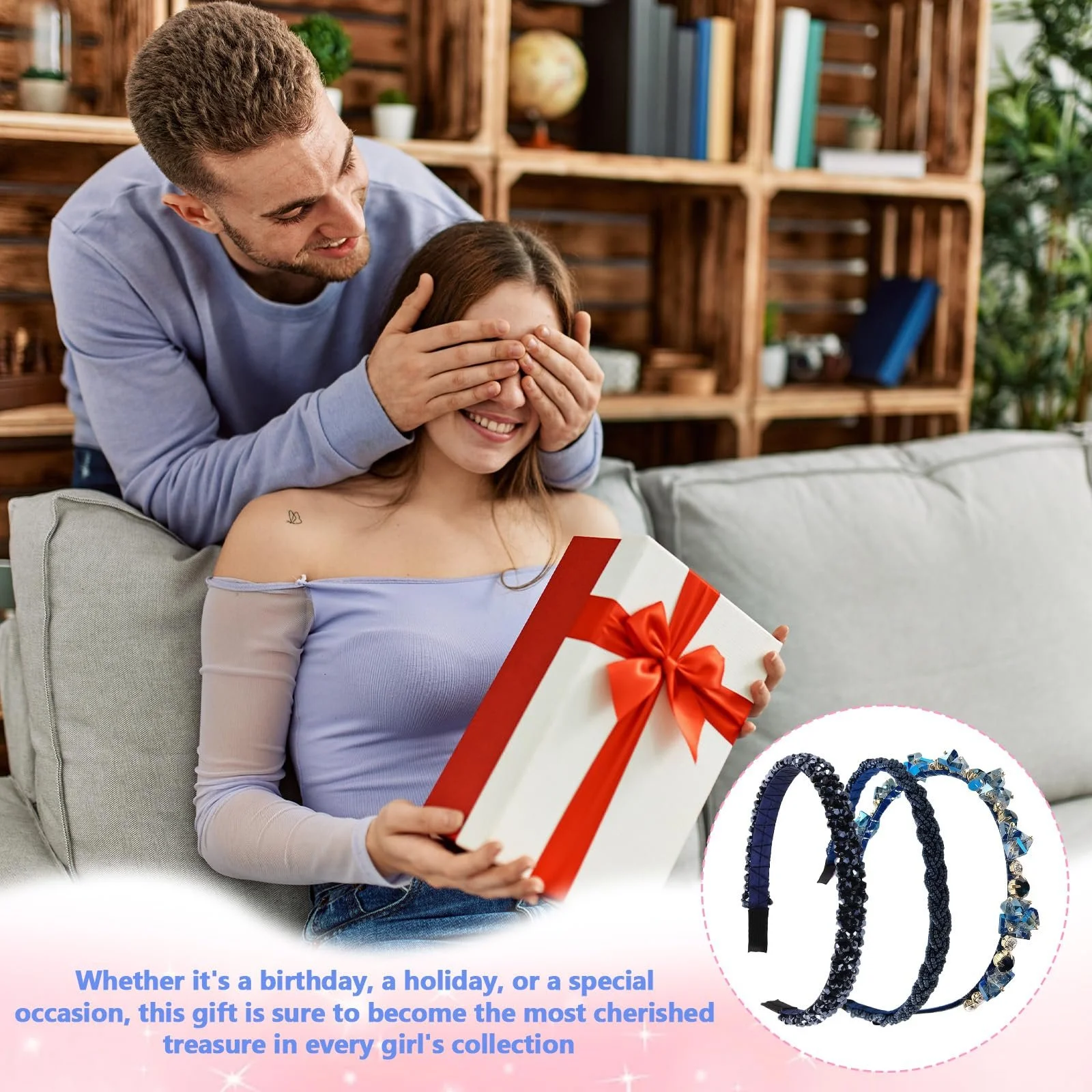 Набір обручів для волосся з блискітками, стразами та кристалами для жінок, фото №7