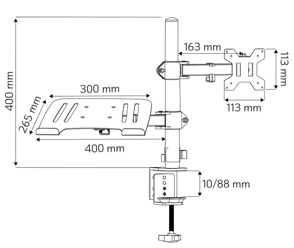 Настольное крепление TECHLY для монитора 13-32 дюйма и полки для ноутбука Черный, фото №3