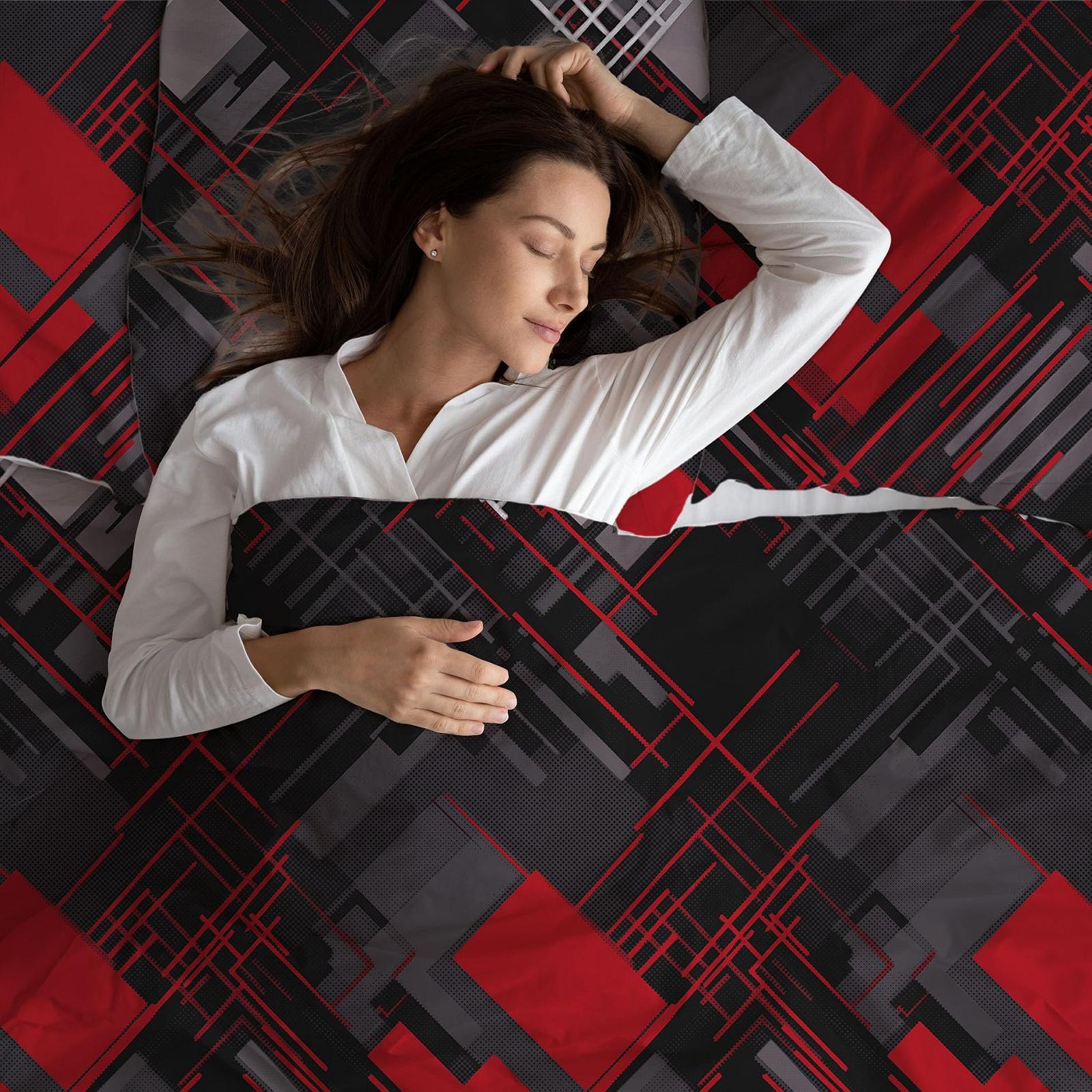 Постільна білизна LARAWELL 135 x 200 см, бавовняна, всесезонна, абстрактний геометричний малюнок, преміум, червоно-сіра, фото №6