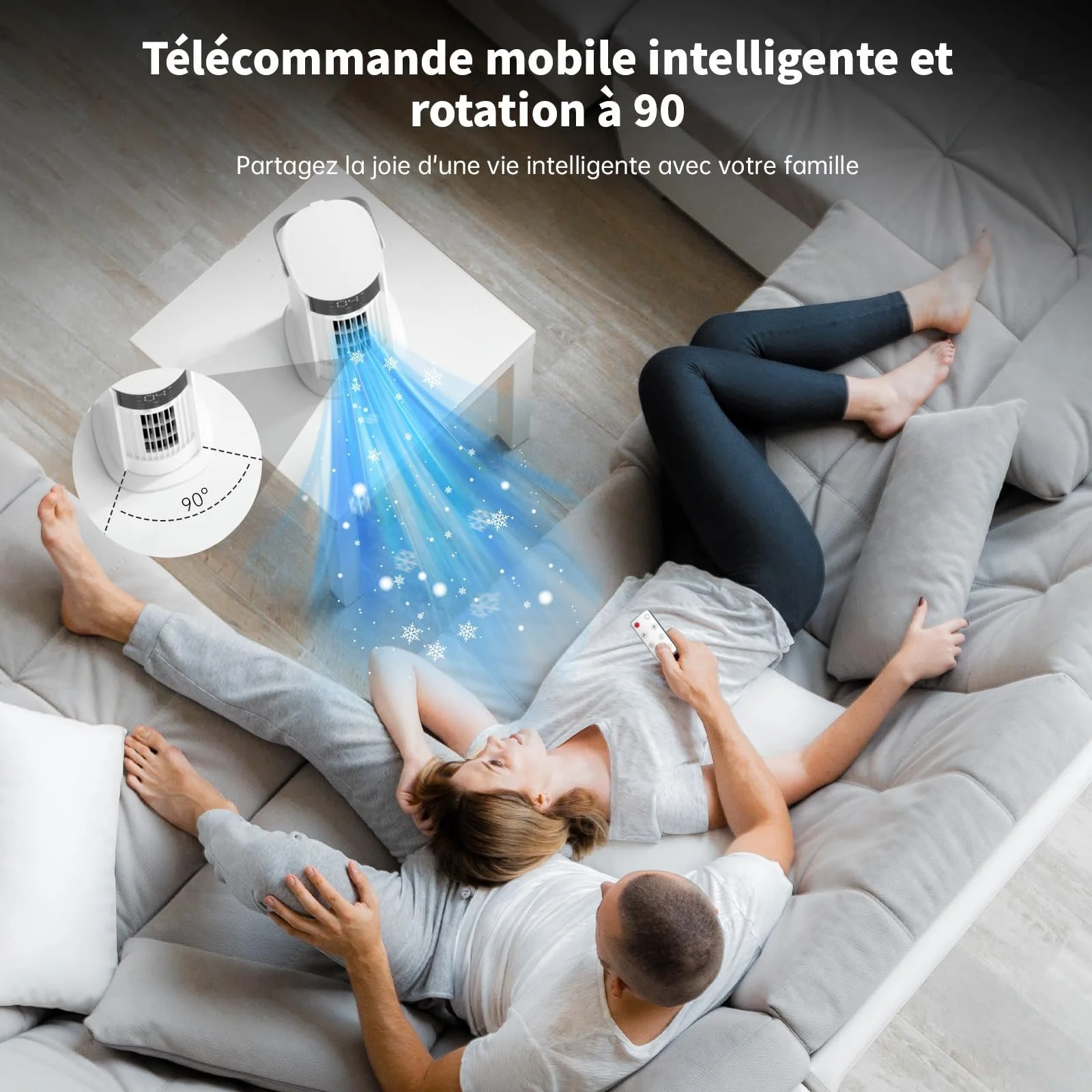 Мобильный кондиционер 5 в 1 Портативный Тихий 90° Осцилляция 4 скорости 2 распылителя 700 мл Пульт дистанционного управления для спальни и офиса, фото №5