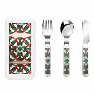 Набір дитячих столових приборів з трьох предметів Wollstoff Muster Bedrucktes для дитячого садка - Фото 1