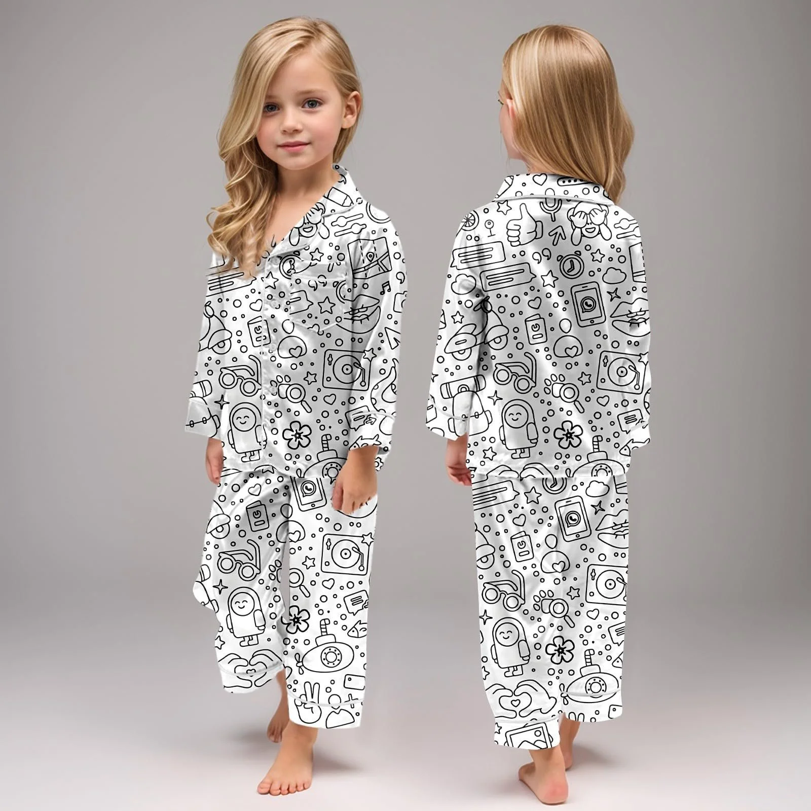 Дитяча піжама для розмальовування Cartoon Print White, фото №2 Дитяча піжама для розмальовування Cartoon Print White, фото №2