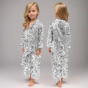 Дитяча піжама для розмальовування Cartoon Print White ціна на synthetic.ua - Фото 1 Дитяча піжама для розмальовування Cartoon Print White synthetic.ua - Фото 1