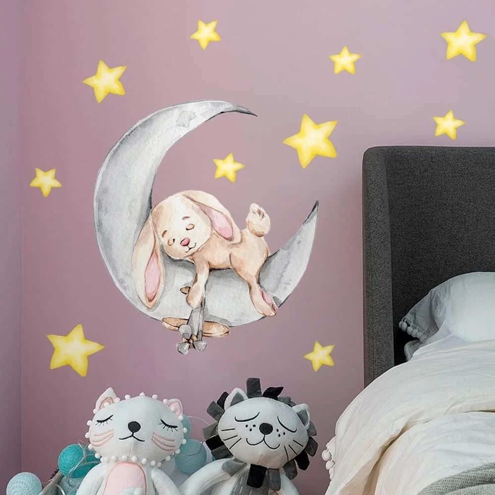 Наклейка на стіну WandSticker4U Кролик на місяці 66 x 62 см Акварель, фото №3