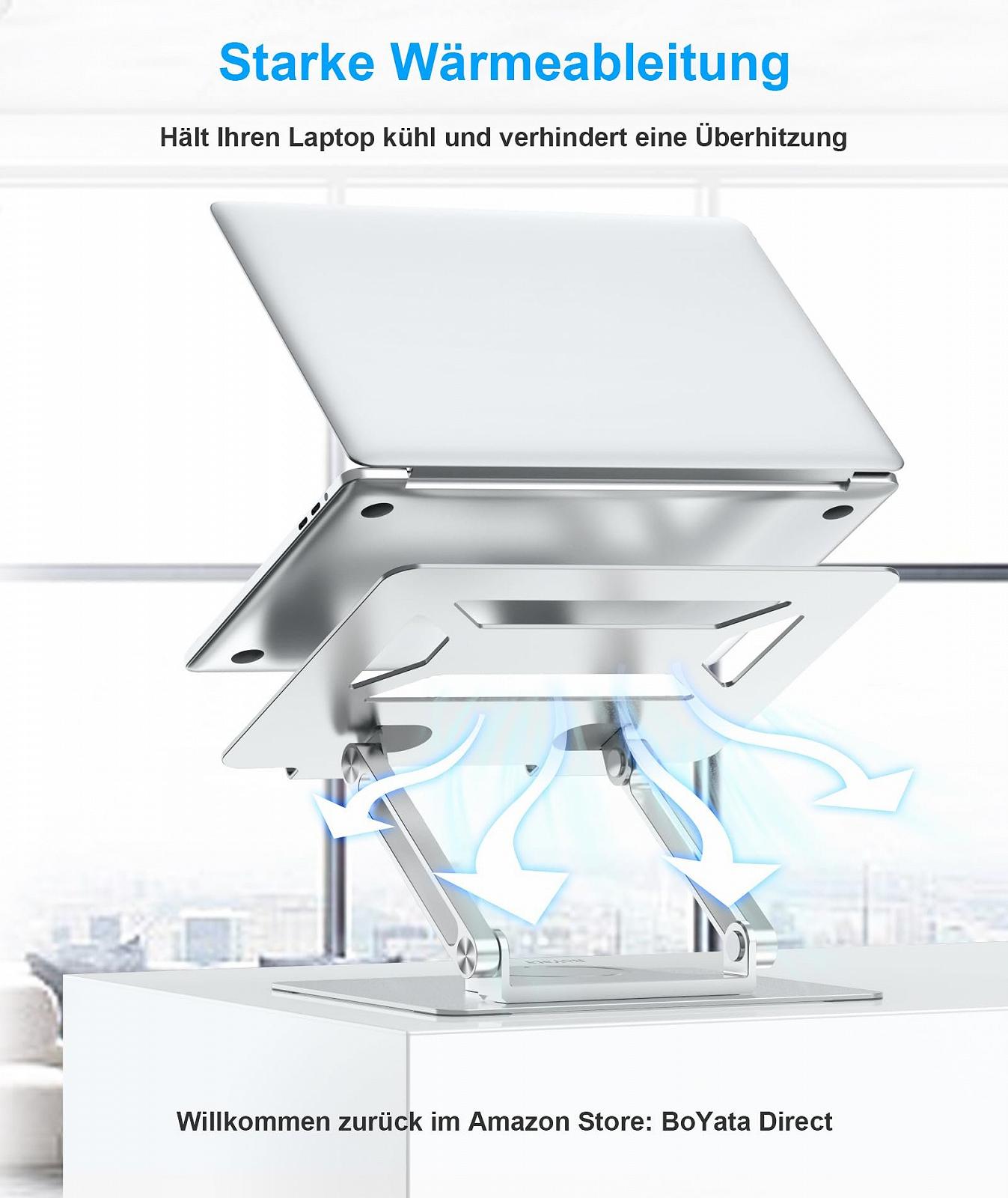 Підставка для ноутбука BoYata для столу, регульована підставка для комп'ютера з обертовою основою на 360 ергономічна складна підставка-тримач для ноутбука, сумісна з MacBook Pro/Air, ноутбуками до 17 дюймів, срібляста, фото №5 Підставка для ноутбука BoYata для столу, регульована підставка для комп'ютера з обертовою основою на 360 ергономічна складна підставка-тримач для ноутбука, сумісна з MacBook Pro/Air, ноутбуками до 17 дюймів, срібляста, фото №5