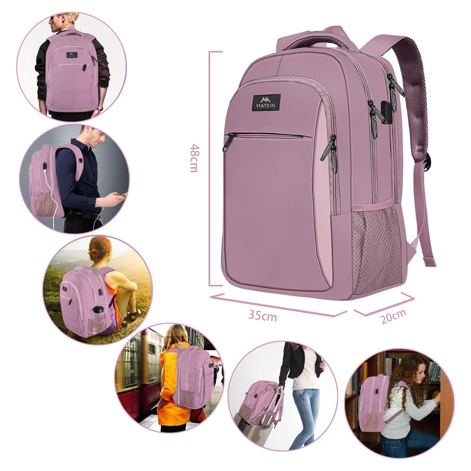 Рюкзак для ноутбука MATEIN 17.3" USB Anti Theft Purple, фото №3 Рюкзак для ноутбука MATEIN 17.3" USB Anti Theft Purple, фото №3