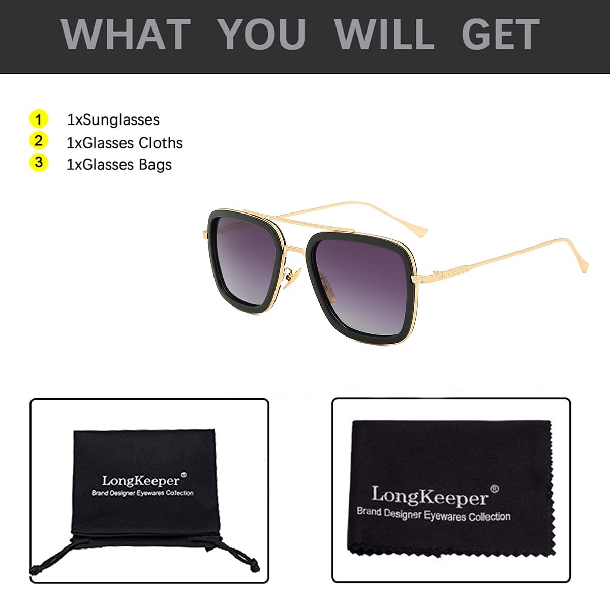 Квадратні сонцезахисні окуляри Retro Long Keeper для чоловіків і жінок, авіатори, фото №5