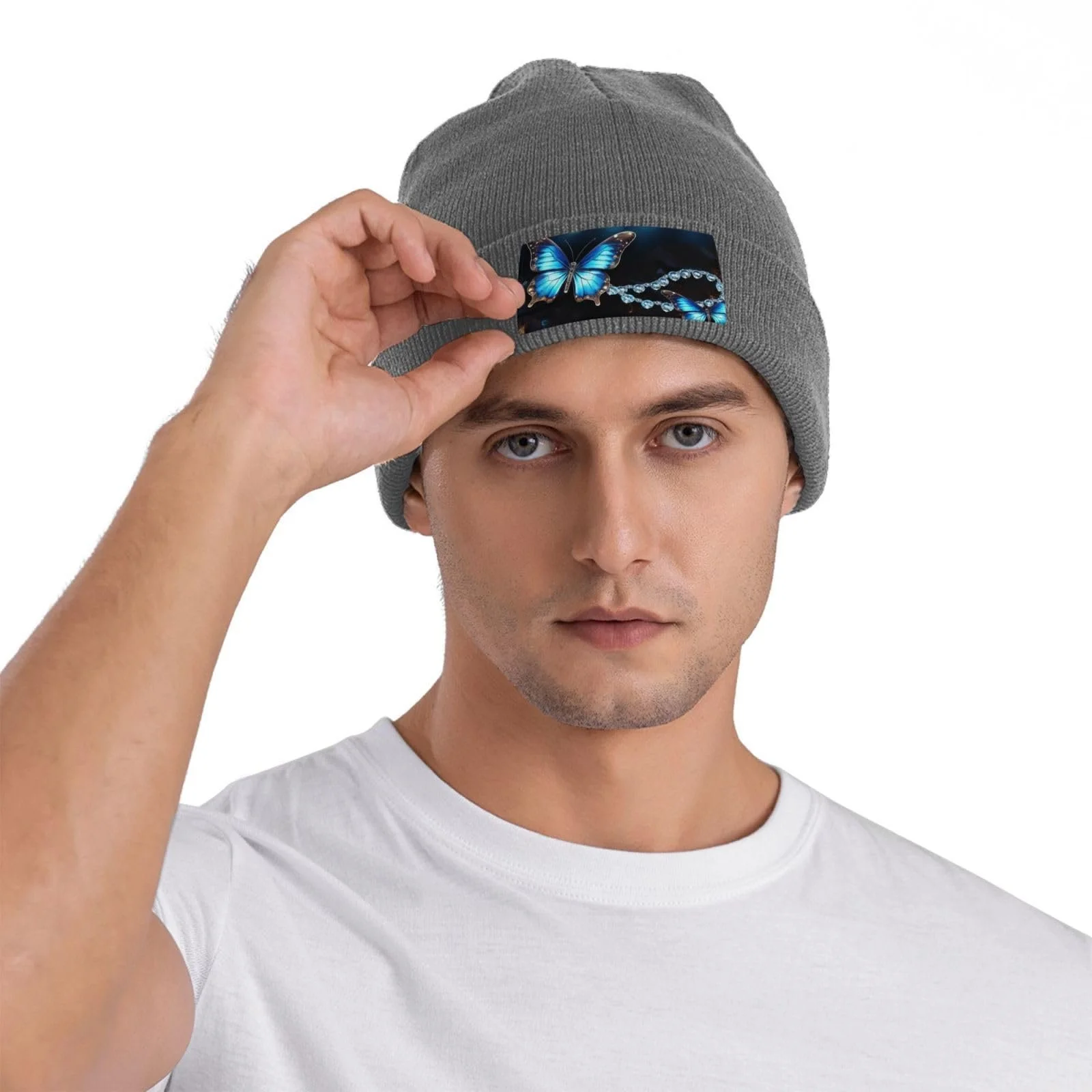 В'язана шапка з закотом Blaue Schmetterlingsmu00fctze для жінок, зимова, тепла, з метеликом, фото №8 В'язана шапка з закотом Blaue Schmetterlingsmu00fctze для жінок, зимова, тепла, з метеликом, фото №8