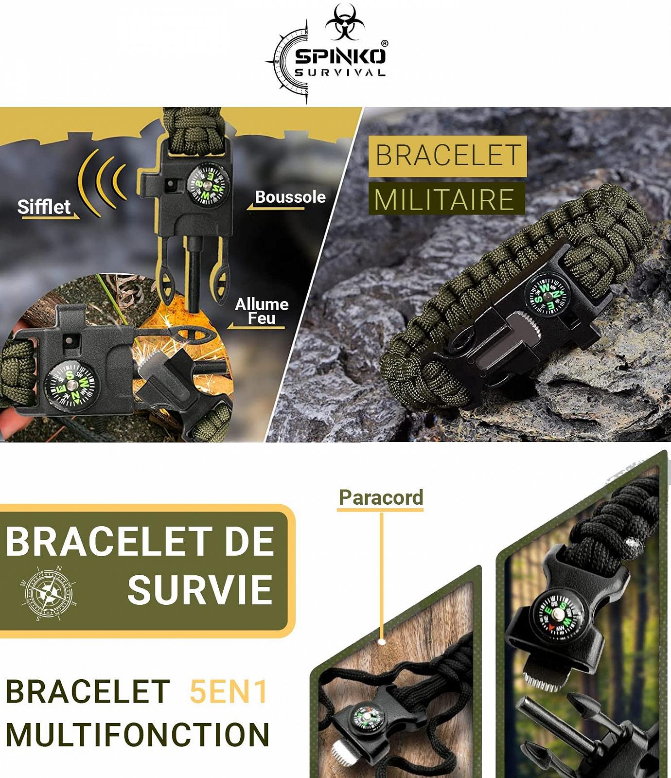 Комплект для виживання Spinko Emergency Survival Kit 255 в 1 Модель 2023 з аптечкою першої допомоги, ножем для виживання, ліхтариком, кресалом, компасом для походів, кемпінгу тощо., фото №5