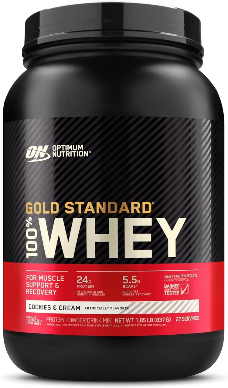 Протеин Optimum Gold Standard 100 Whey 908 g Cookies cream, фото №1