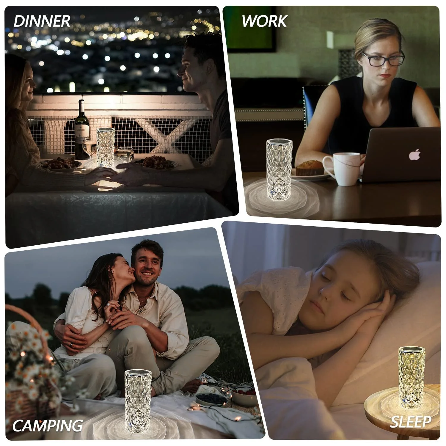 Настільна лампа Ausolee LED Кристалічна Акриловий діамант Сенсорна Димер [16 кольорів та 4 режими] з пультом дистанційного керування RGB, фото №5