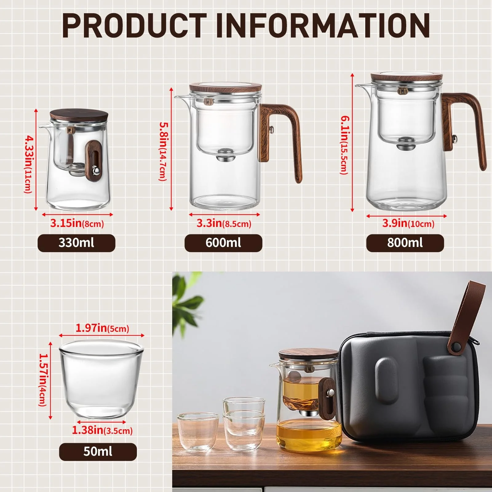 Чайник-заварник Magische Teekanne Mini-Reise скляний для відокремлення чаю від води, фото №4