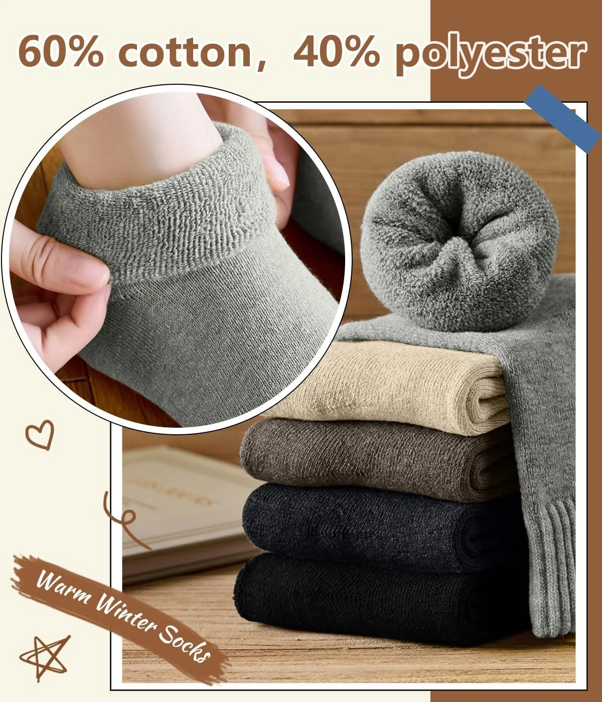 Термоноски Женские Мягкие Носки Теплые Носки Женские Толстые Зимние Носки Мягкие Женские Носки Зимние Вязаные Носки Дышащие Носки для сна Удобные Домашние Носки Хлопковые Разноцветные 35, фото №3