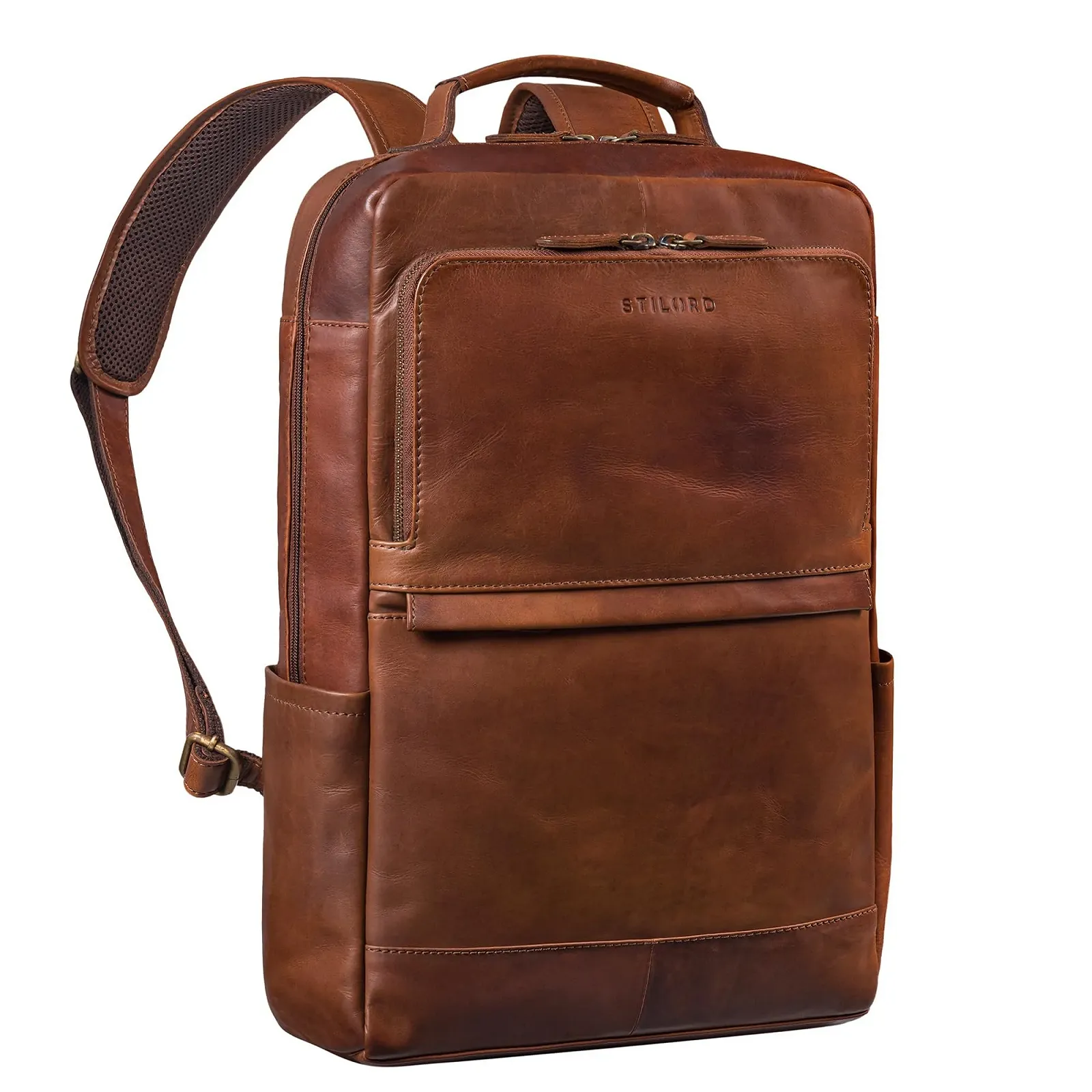 Рюкзак STILORD Barney Slim 15.6 дюймов Кожаный XL Black Cognac-Brown, фото №1