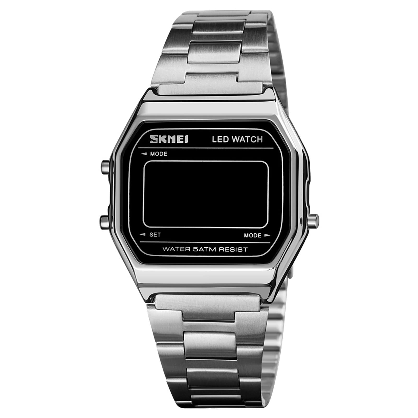 Годинник FAMKIT Digital Водонепроникний Нержавіюча сталь LED Підсвічування Стильний Срібний Браслет, фото №6