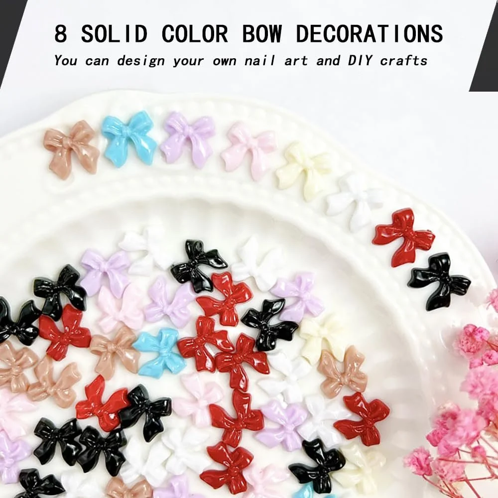 Набор 3D украшений для ногтей, 200 шт, Подвески для ногтей в форме бантиков, 3D разноцветные бантики, Стразы, Аксессуары для пескоструйного маникюра, фото №3