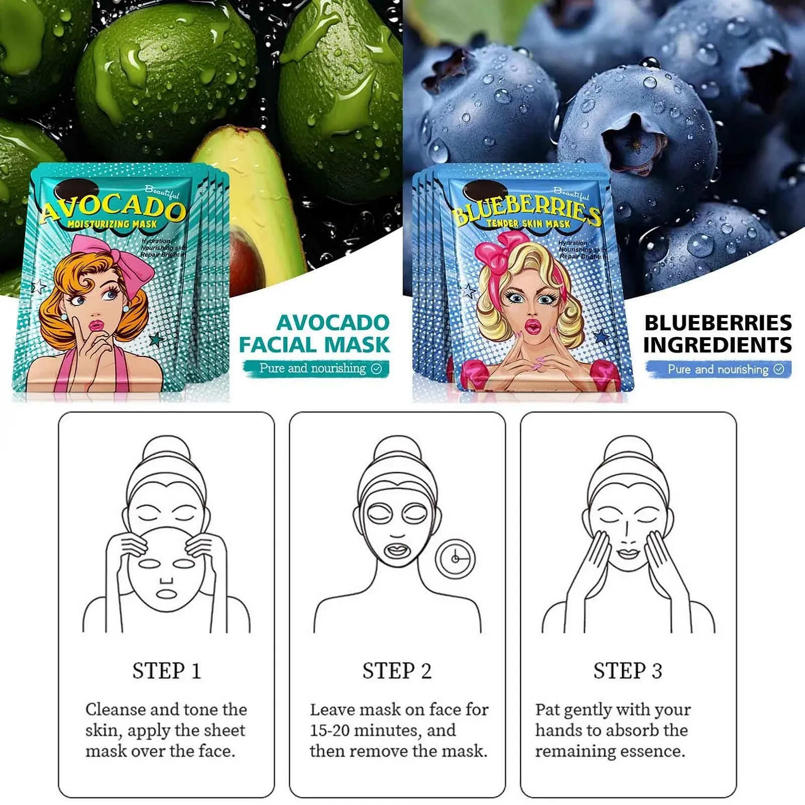 Тканинна маска ARCHIDATE 9 шт - Зволожуюча маска для обличчя, фото №4