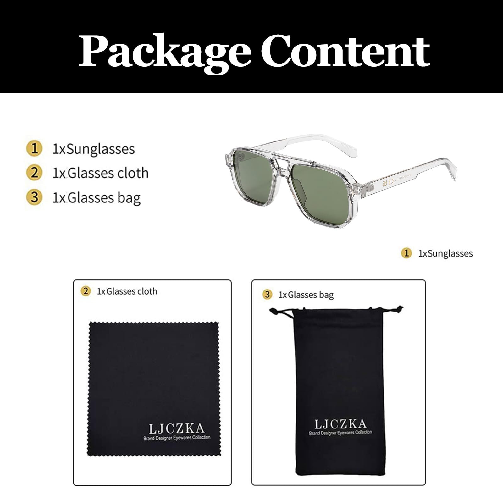 Авіатори LJCZKA Ретро Окуляри Жіночі Чоловічі Квадратні Сонцезахисні, фото №5