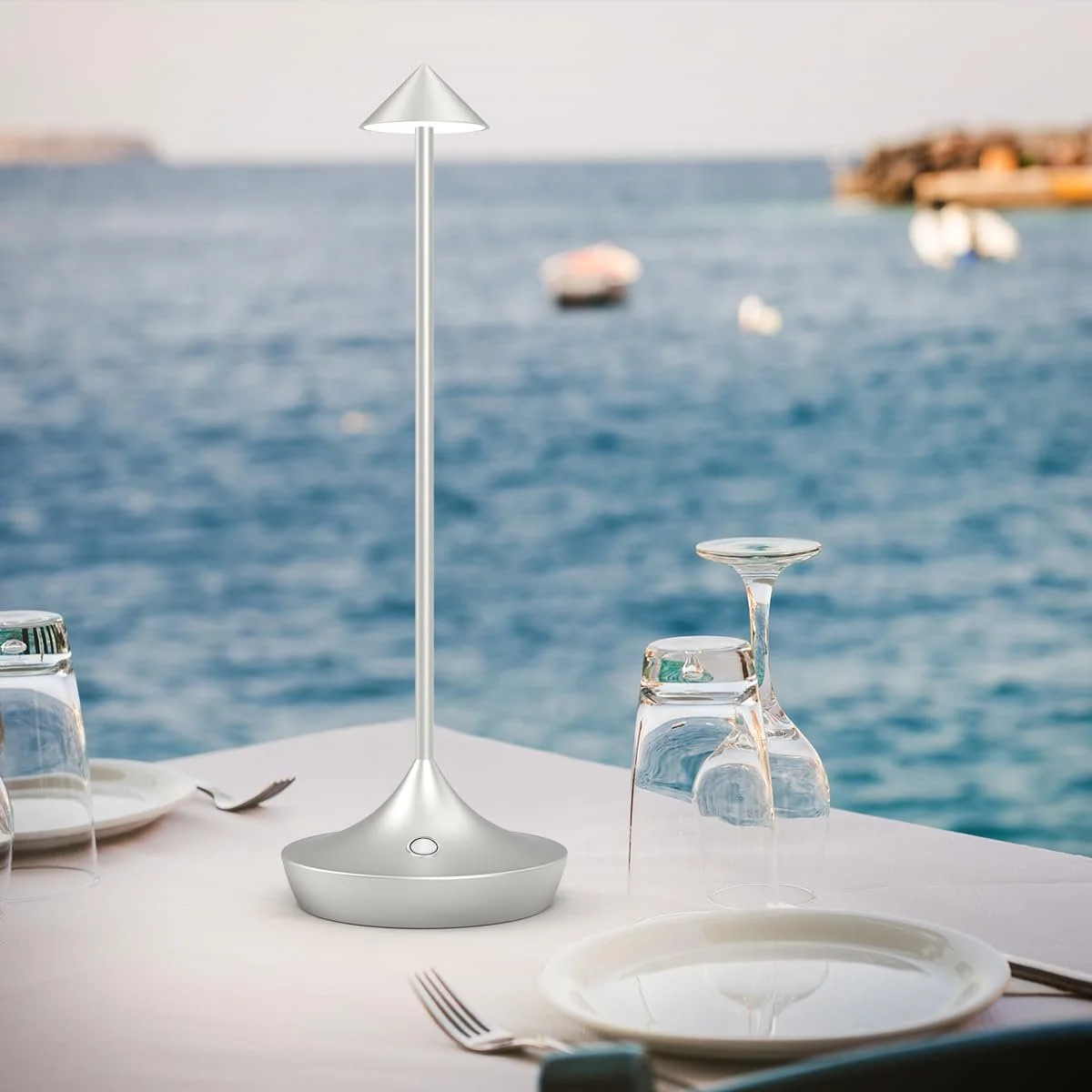 Настільна лампа LED bravzurg Бездротова 6000 мАг Алюміній Димування IP-захист Срібляста, фото №6